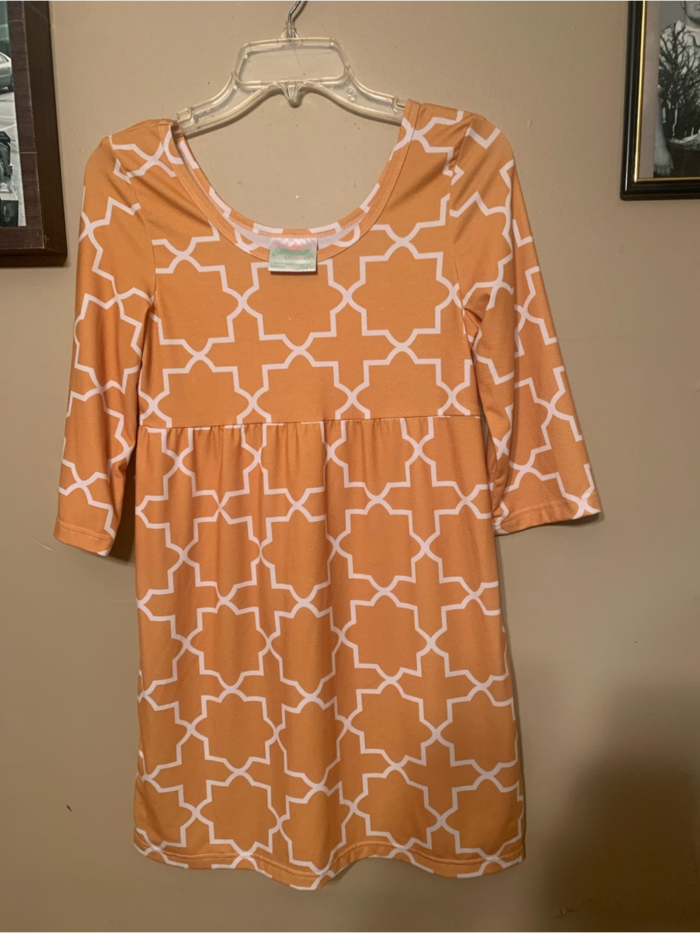 Lolly Wolly Doodle Orange & White Geometric Dress